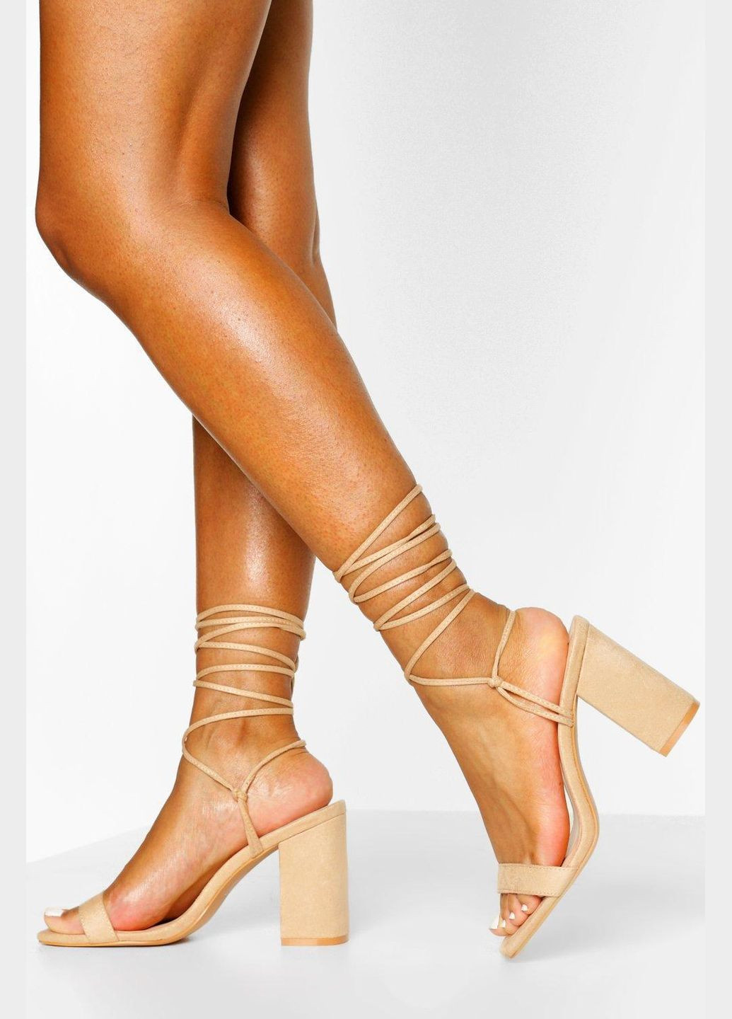 Бежевые босоножки на каблуке Boohoo
