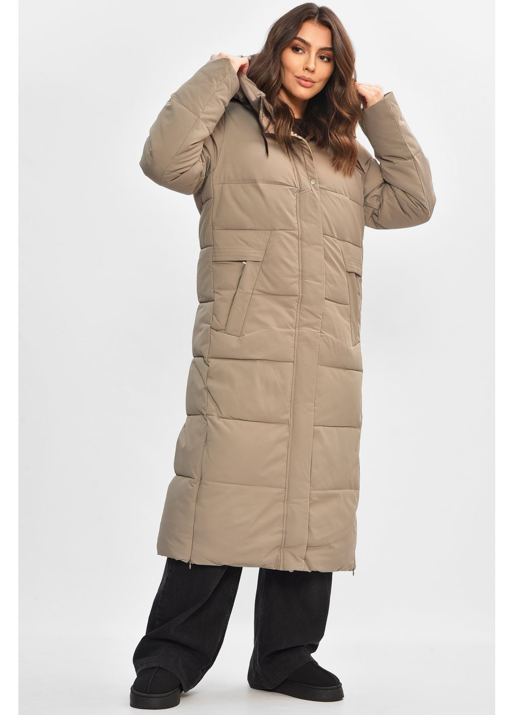 Оливкова (хакі) зимня куртка жіноча подовжена зимова кольору хакі Let's Shop