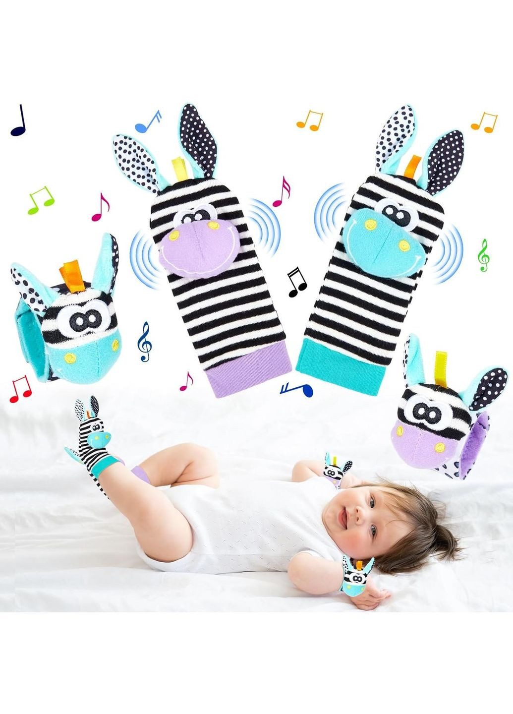 Набір 4 предмети шкарпетки та браслети брязкальця Giraffe Purple No Brand (366304249)