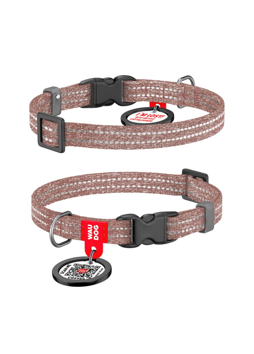 Ошейник для кошек и мелких пород собак Re-cotton с QR паспортом, XS, Ш 10 мм, Дл 2 коричневый WAUDOG (322643155)