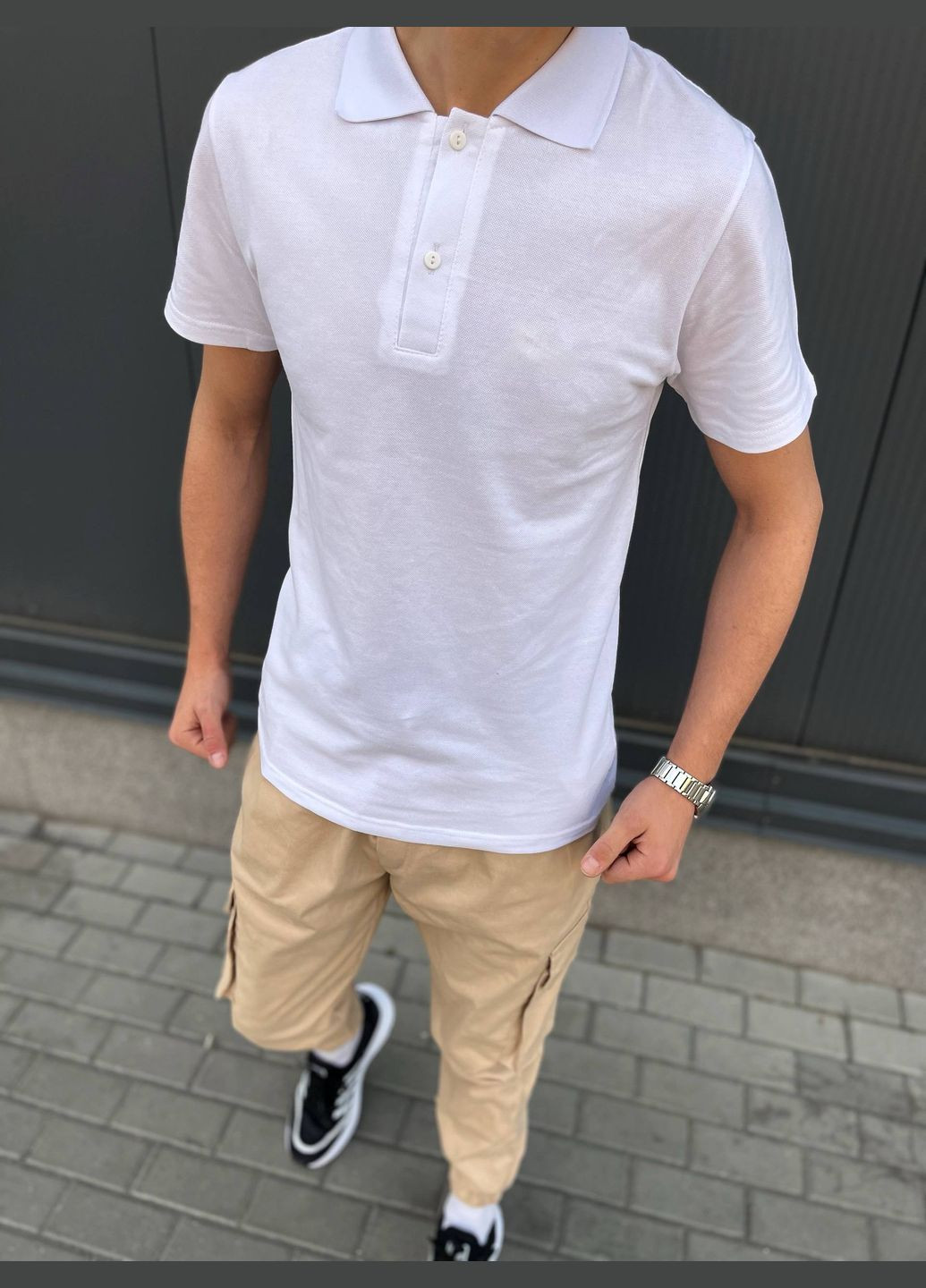 Бежевый костюм брюки карго+поло,турция,котон с эластаном No Brand