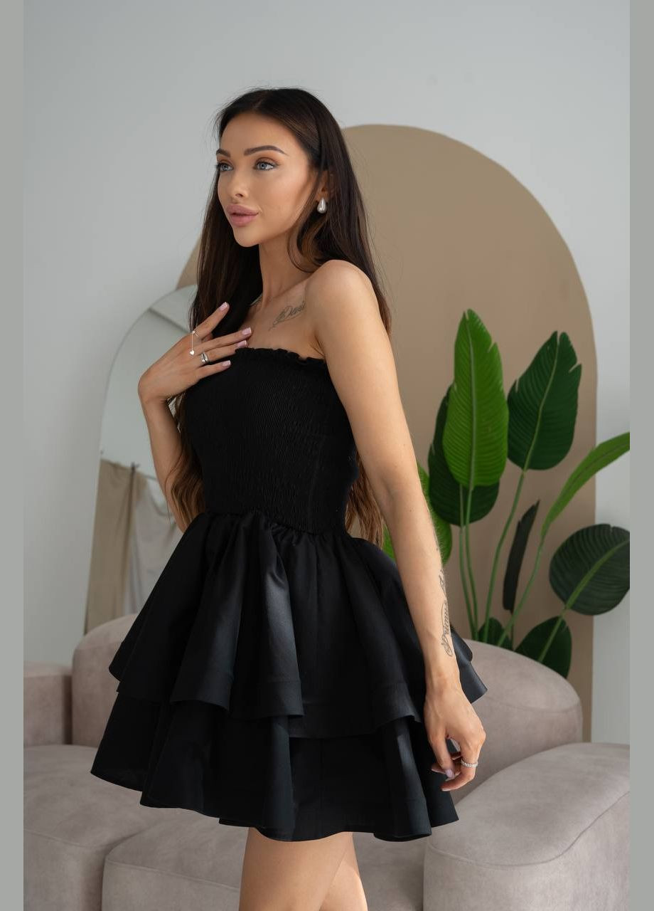 Черное праздничный платье мини из льна в фасоне бандо бэби долл, бандо MonCher