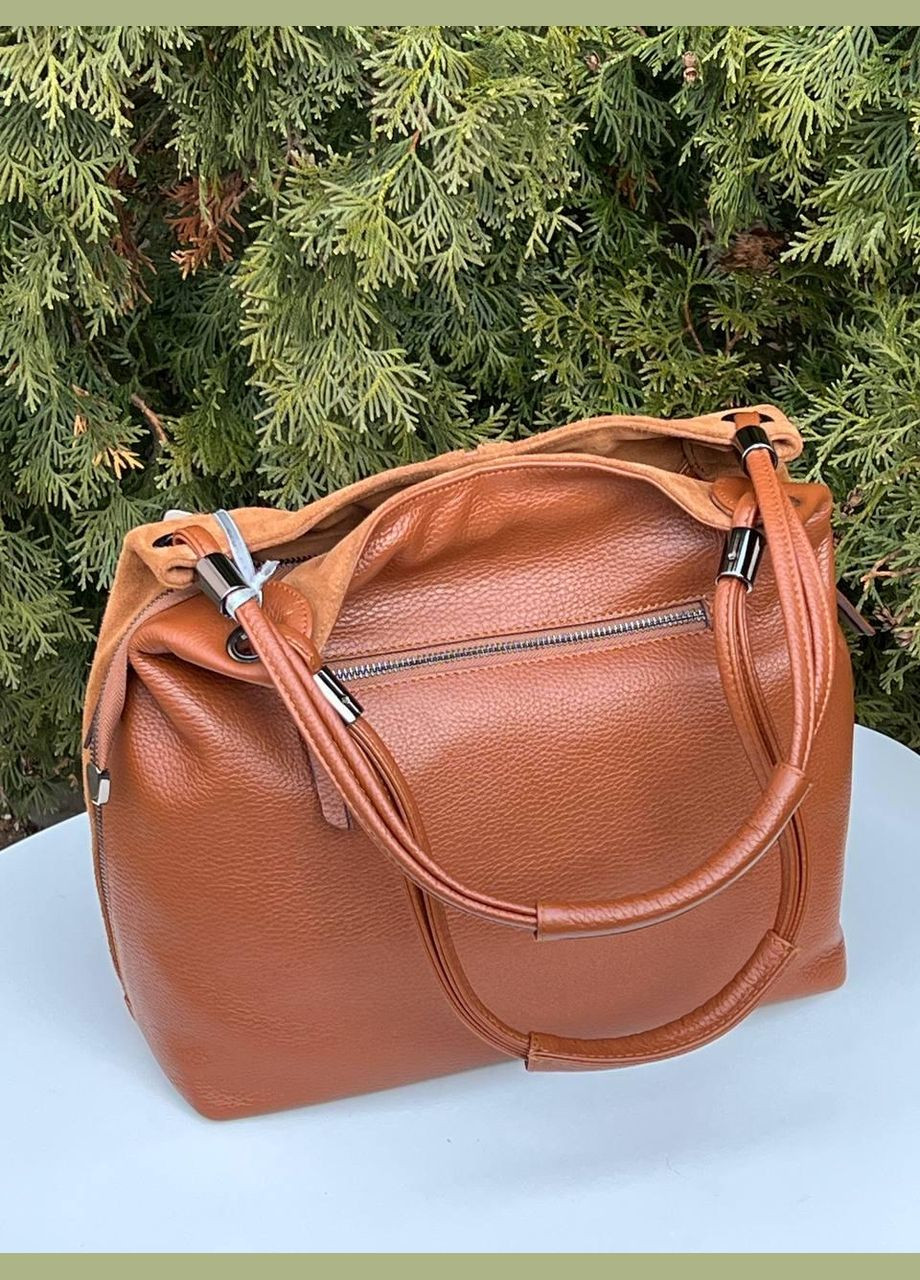 Сумка жіноча натуральна шкіра і замша Туреччина на дві ручки з розширенням по боках руда Desisan (341322611)
