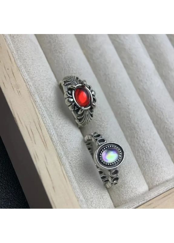 Набір 2 шт каблучок ретро з червоним та небесним фіанітом регульований 14-17 сріблясті OrnatusDivinus827 Fashion Jewelry (368561361)