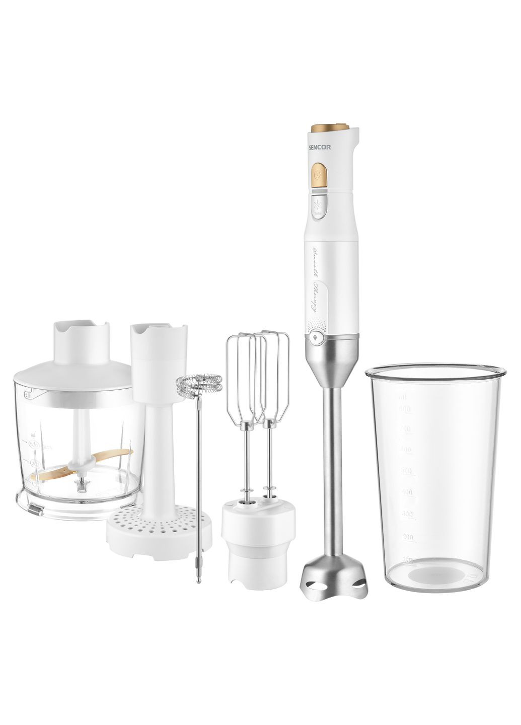 Блендер заглибний, 1200Вт, 6в1, чаша800мл, вспінювач молока, білий Sencor (315502190)
