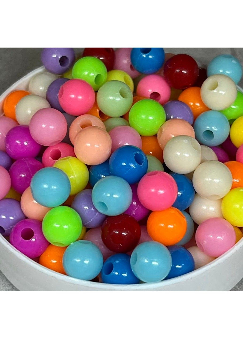 Бусины (пластиковые, круглые) Ø8 мм, цвет- микс (яркий), упаковка ≈20 грамм (примерно 88-90 ш) No Brand (316646233)