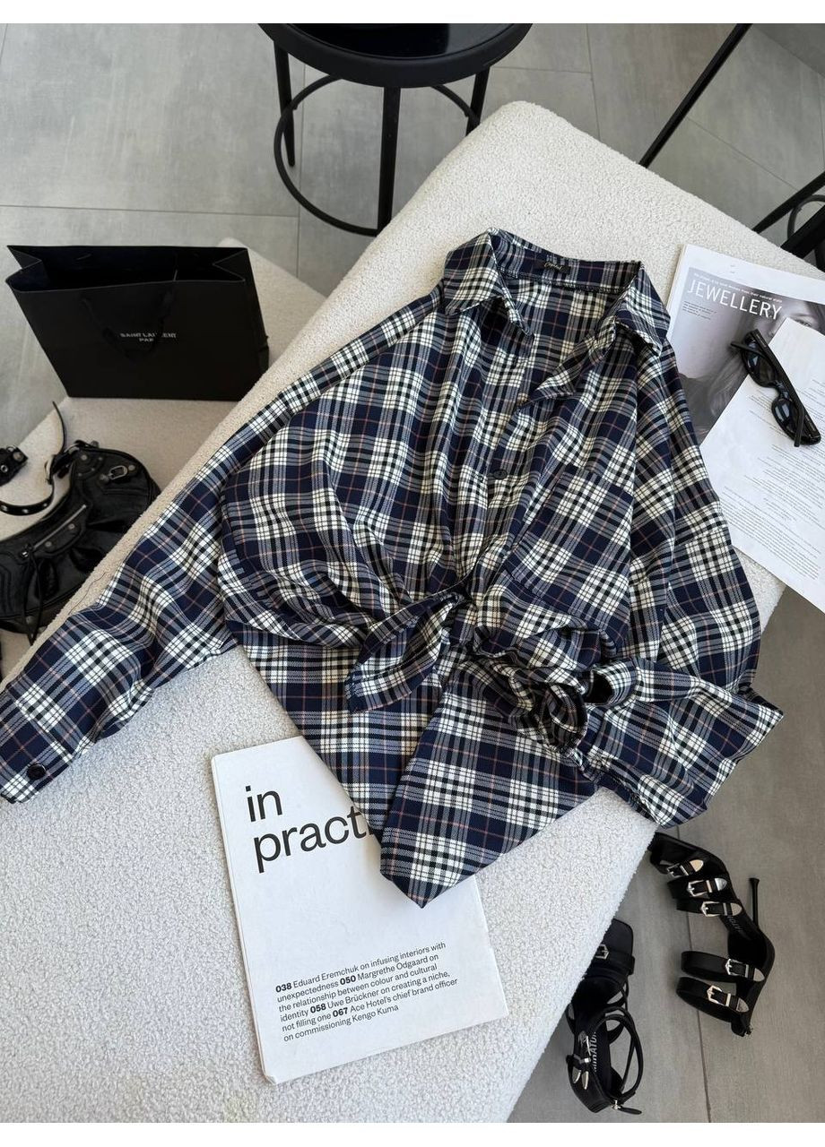 Темно-синяя повседневный, кэжуал рубашка в клетку Style Point с длинным рукавом