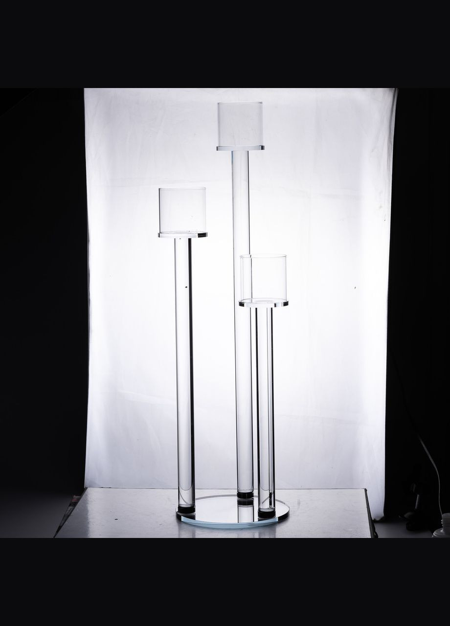 Підсвічник скляний на 3 свічки 16×57 см підсвічник декоративний прозорий на ніжці HP-4-15 Yiwu (329375884)