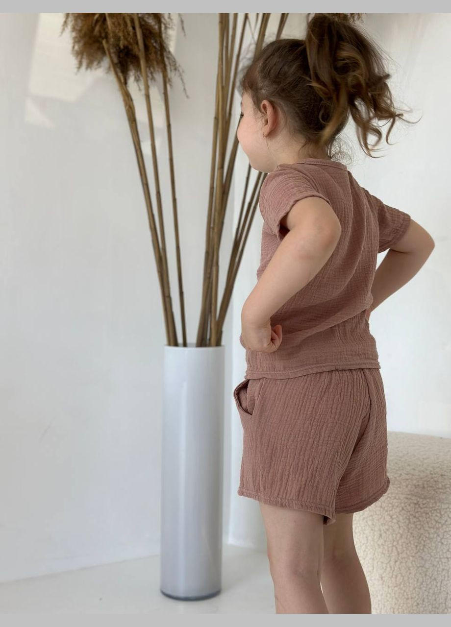 Коричневый летний детский костюм с шортами Україна