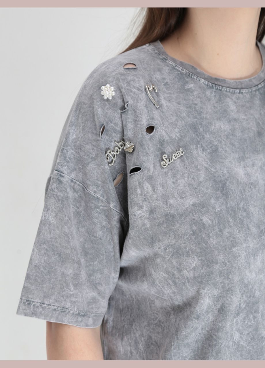 Футболка женская светло-серая свободная с варкой JEANSclub Вільна - (322999575)