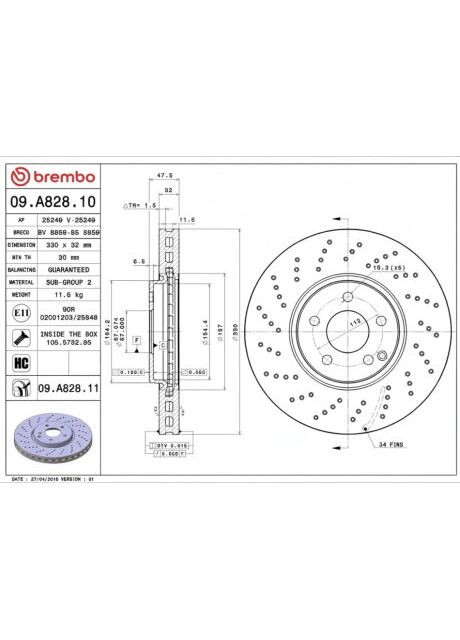 Диск тормозной передний MB E280-320-09 09.A828.11 Brembo (366189867)