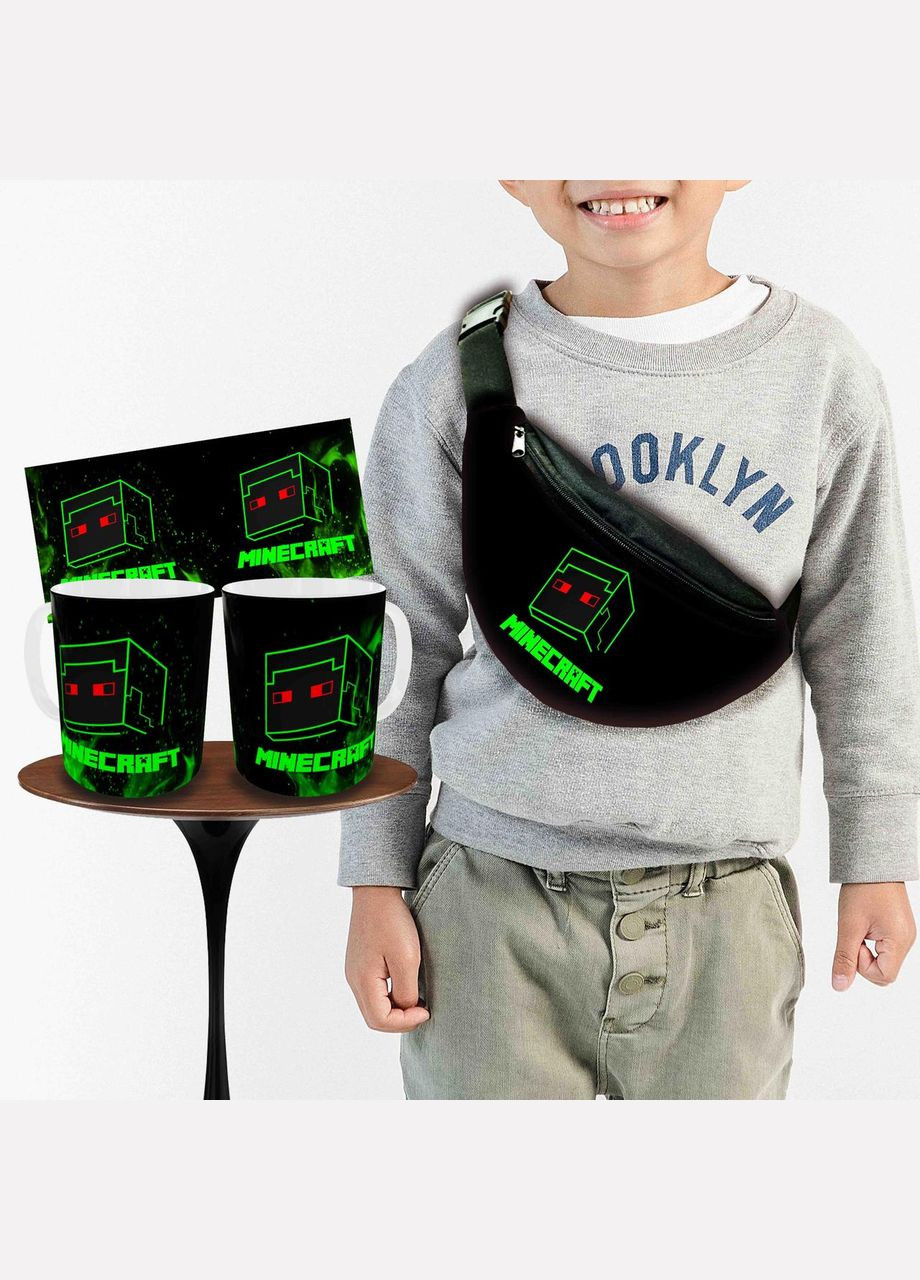 Набір: дитяча сумка-бананка+кружка Майнкрафт Кріпер «Minecraft» 32х15см, бананка для хлопчика через плече на подарунок (0302) No Brand (319760270)