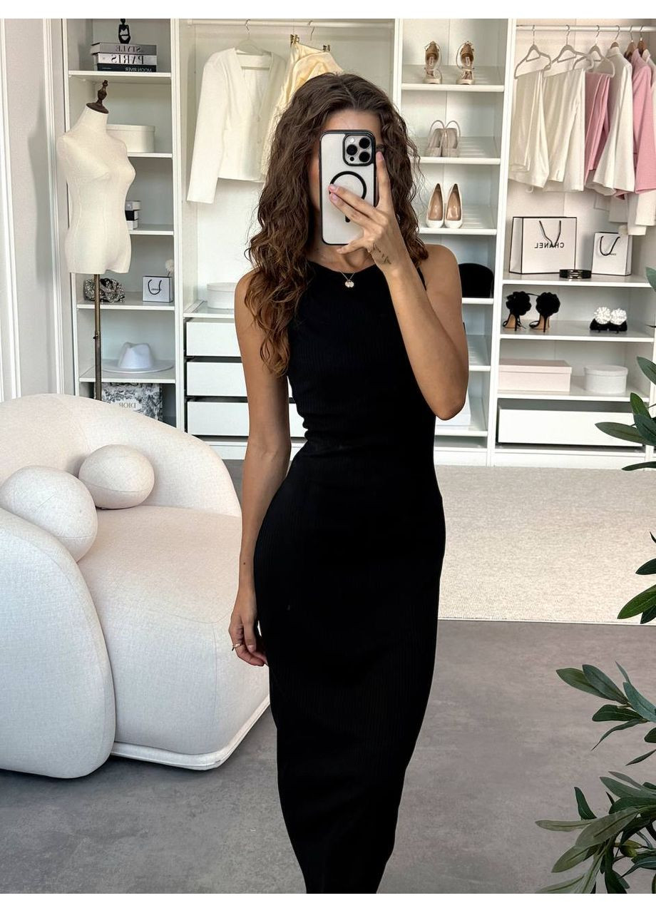 Черное праздничный, коктейльное, вечернее стильное макси платье в рубчик (турция) футляр queensleep_7km однотонное