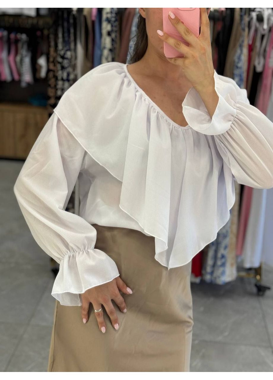 Біла чарівна, легка блуза з воланами 🥰 No Brand