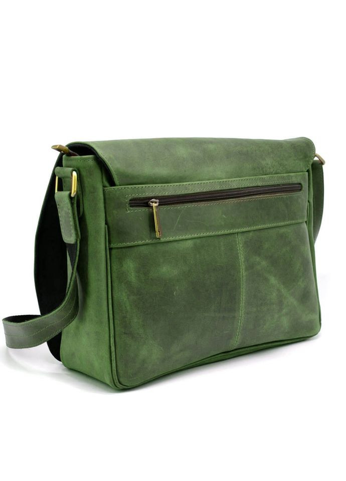 Сумка портфель через плече для чоловіків з натуральної шкіри для документів А4 з відділенням для ноутбука Зелений 40602 TARWA (361401022)