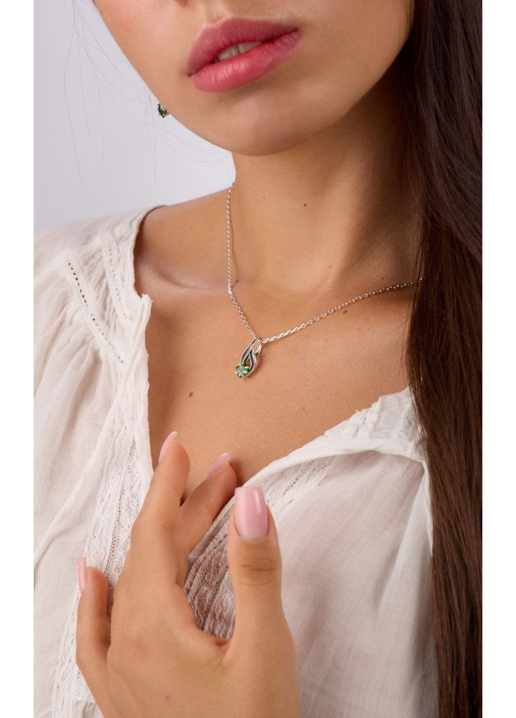 Серебряный кулон Листочек Вербочки с зеленым камнем Emerald 925 Zirkon Skifska Etnika (364202487)