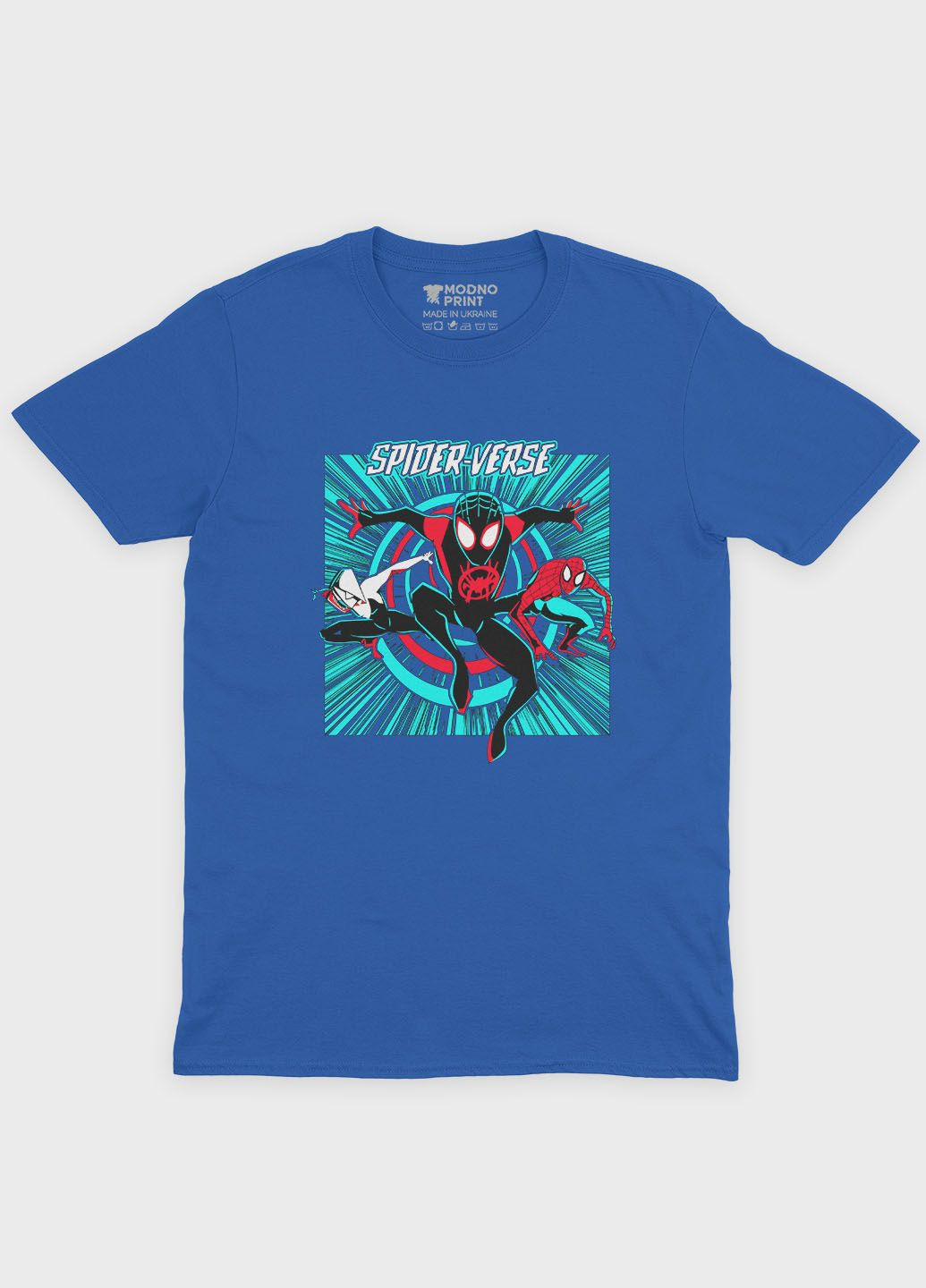 Синяя демисезонная футболка для мальчика с принтом супергероя - человек-паук (ts001-1-brr-006-014-055-b) Modno
