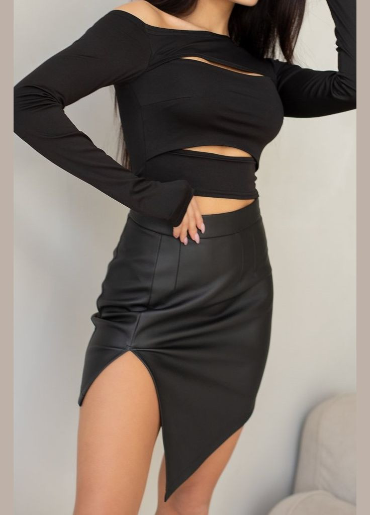 Спідниця з еко-шкіри міні з розрізом асиметрична CHICLY (326738512)