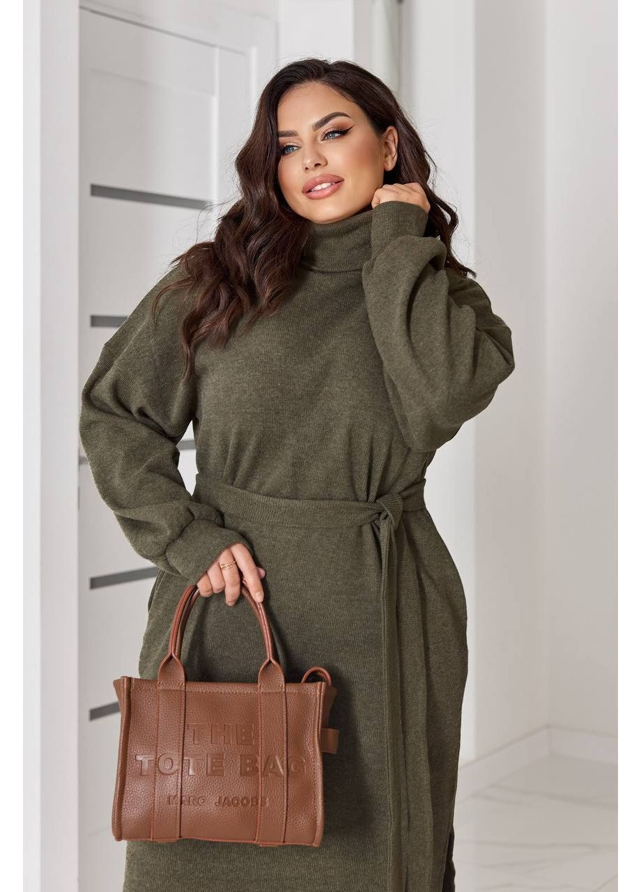 Оливкова (хакі) кежуал сукня вільного крою з поясом сукня светр Elfberg однотонна