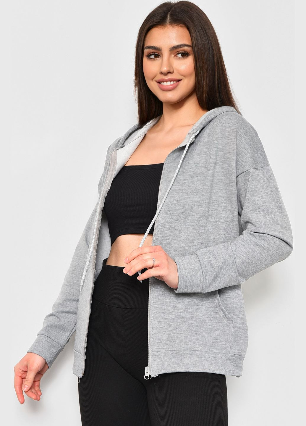 Спортивна кофта жіноча на блискавці сірого кольору Let's Shop (283322875)