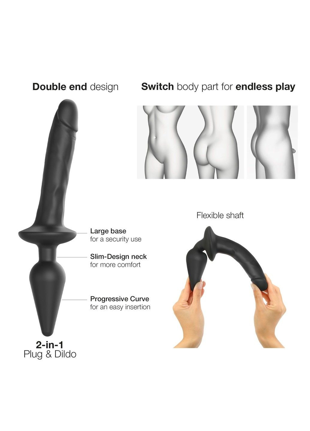 Анальна пробка з дилдо 2в1 SWITCH PLUG-IN REALISTIC DILDO Black L, діаметр 4,5/3,4 см Strap-On-Me (339865856)