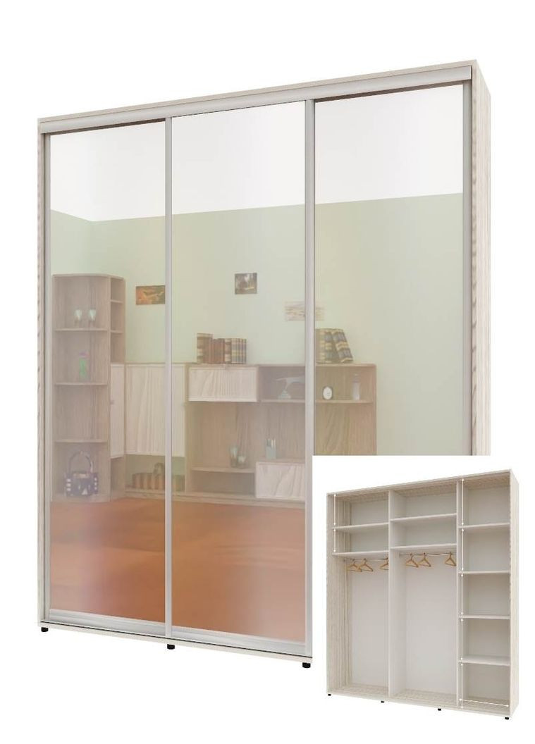 Шкаф-купе трехдверный Комфорт Мебель 180*45*240 см Дуб Беленый 3 двери Зеркало Стандарт Комфорт Меблі (360435899)