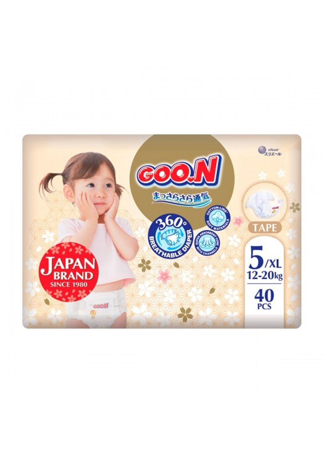 Подгузники Premium Soft для детей (XL, 12-20 кг, 40 шт.) Goo.N (330830561)