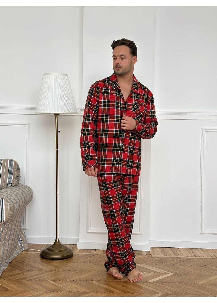 Пижама 3815 турецкая премиальная фланель,в клетку брюки и рубашка Україна (371575544)