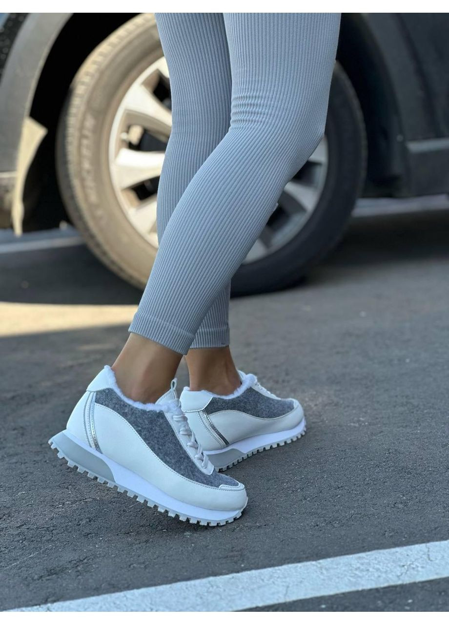 Жіночі кросівки утеплені хутром барашик сірі з білим повсякденні зимові No Brand комбіновані зими (362961343)