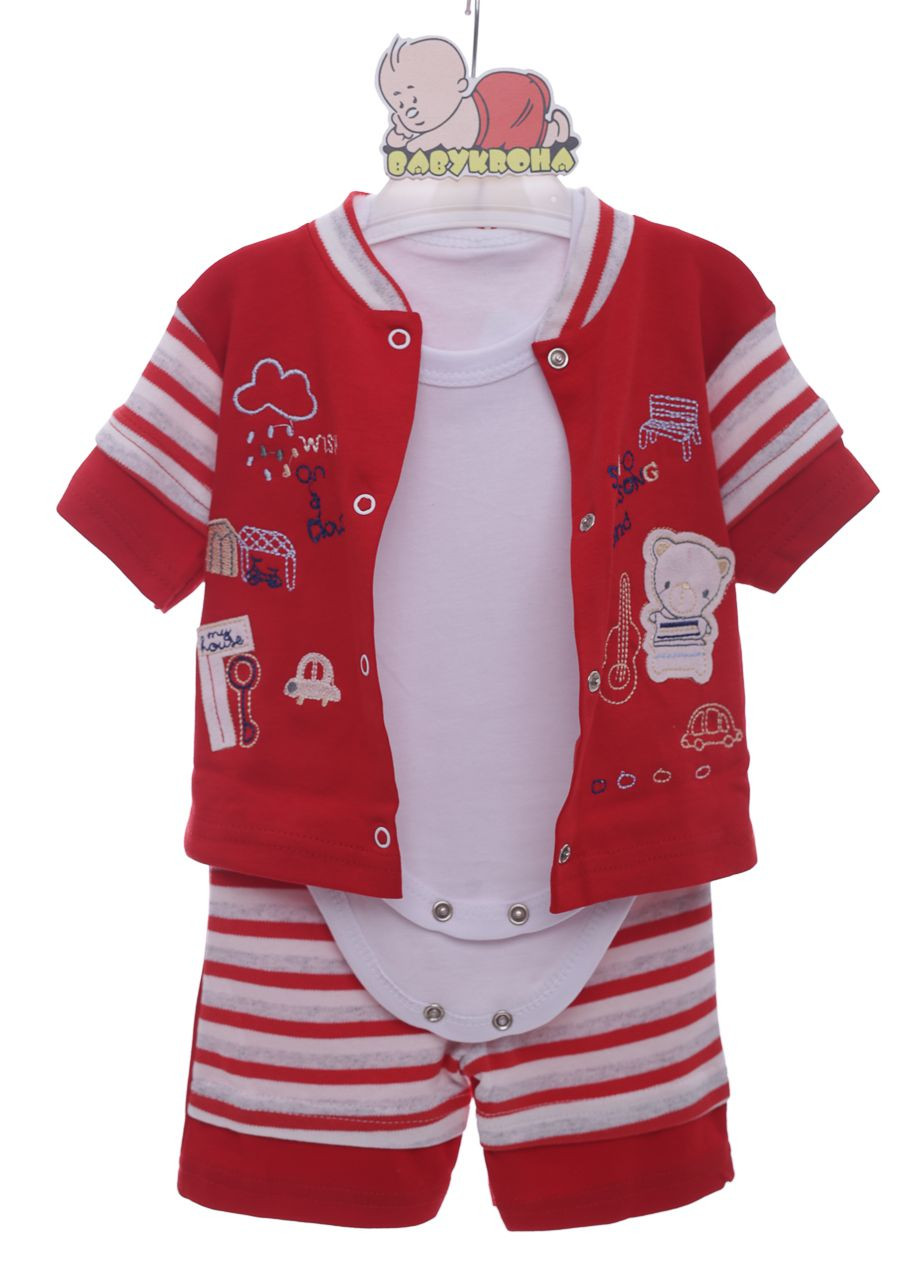 Червоний літній комплект боді, шорти та кофта трикотажний для дівчинки million червоний 62 см (36857) BABYKROHA