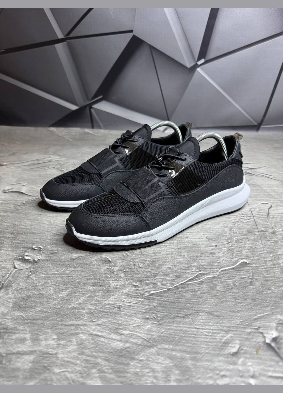 Чорні кросівка з натуральної шкіри та сітки No Brand