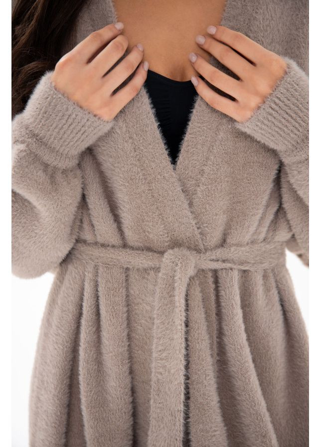 Бежевая демисезонная женский вязаный кардиган длинный beige one size 854314 German Volf 25112