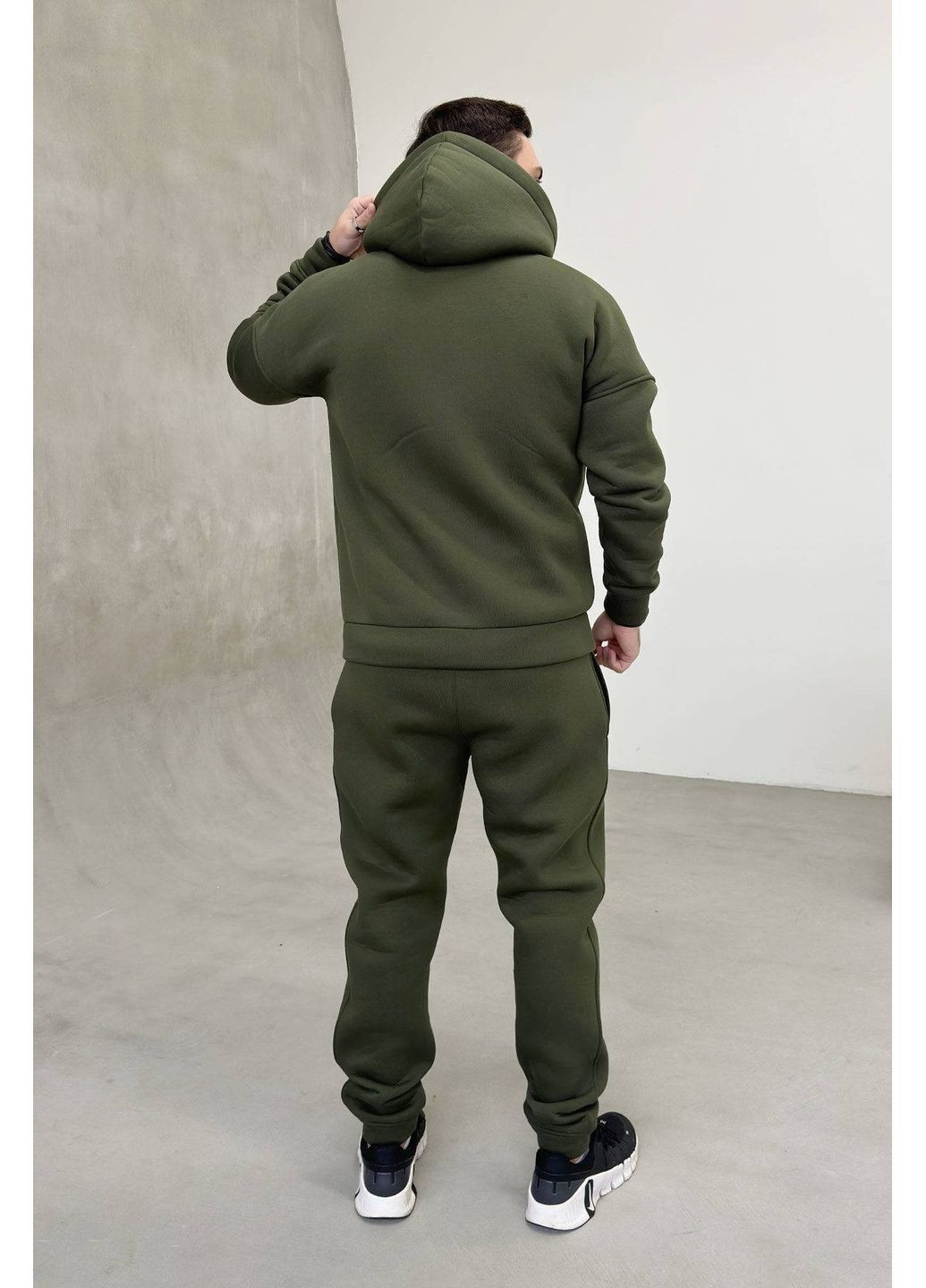 Оливковый (хаки) демисезонный спортивный костюм тринитка на флисе (кофта, брюки), цвет хаки Nenka