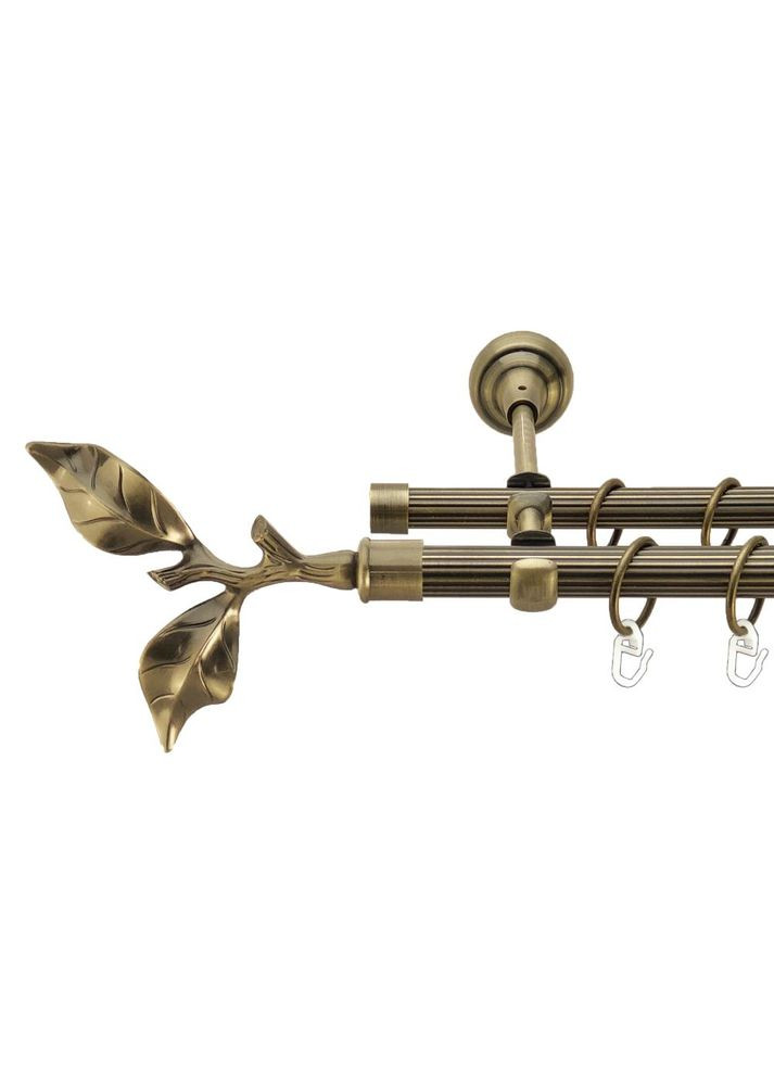 Карниз Листок Розы металлический двухрядный открытый рифленая труба Антик 19\16 мм 300 см (00-00021994) ORVIT (300689235)