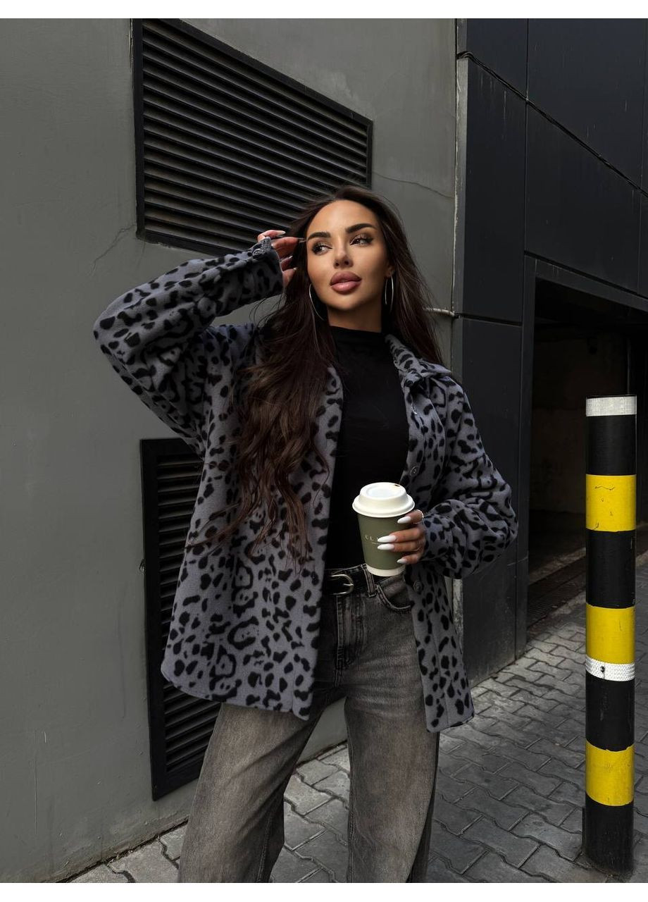 Серая рубашка леопардовый No Brand с длинным рукавом