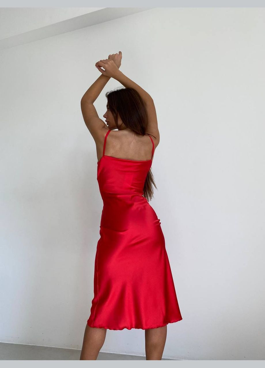 Красное вечернее шелковое платье меди на бретелях платье-комбинация MonCher