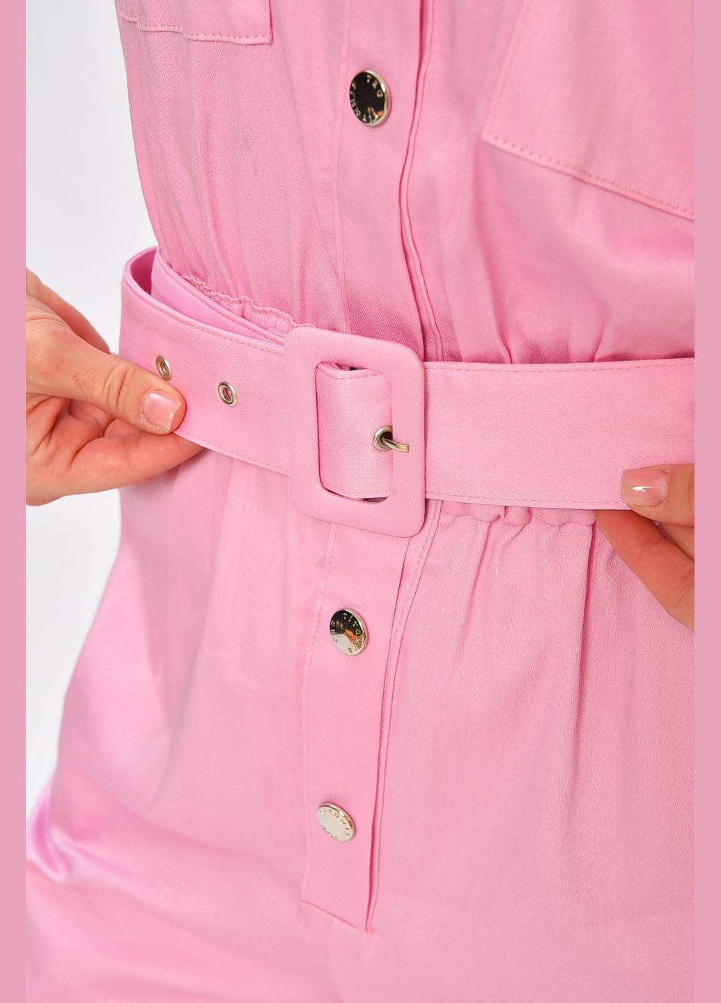 Комбінезон жіночий однотонний рожевого кольору Let's Shop комбінезон-брюки однотонний рожевий джинсовий трикотаж