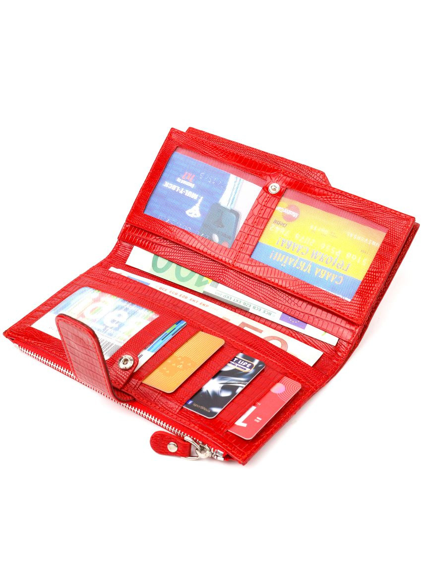 Жіночий гаманець із натуральної фактурної шкіри з монетницею 21646 Червоний Canpellini (306881700)