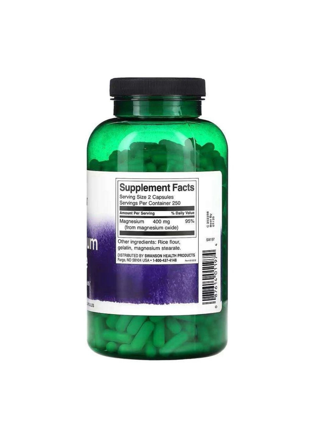 Магній оксид 200 мг для здоров'я м'язів та кісток мікроелемент для нервової системи Swanson (368989463)