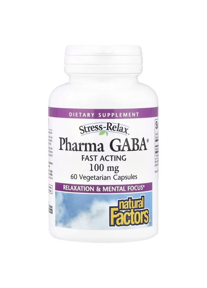 Гамма-аміномасляна кислота Stress-Relax Pharma GABA 100 mg, 60 вегакапсул для спокою Natural Factors (329194493)