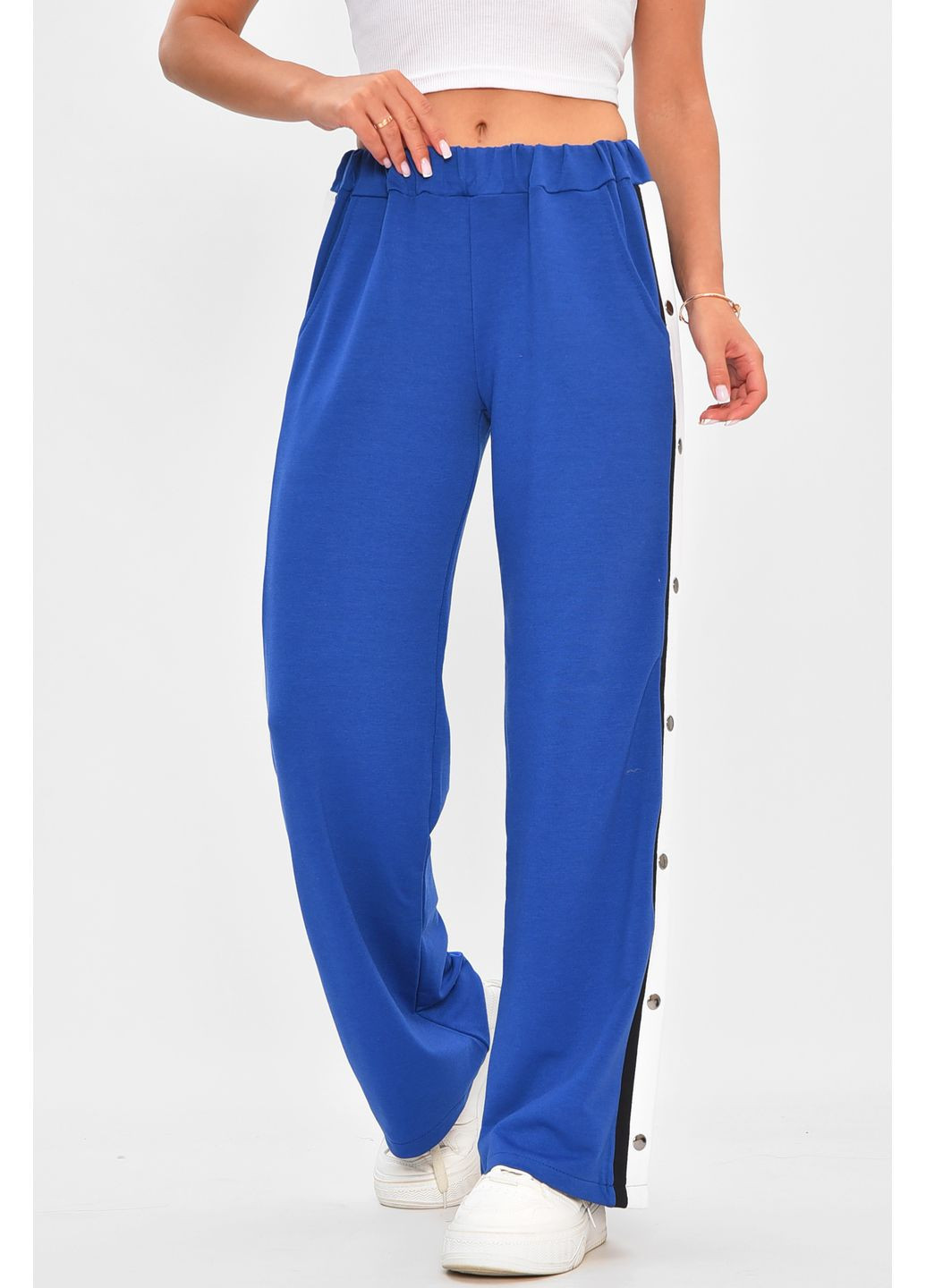 Штани жіночі однотонні синього кольору Let's Shop (353848877)