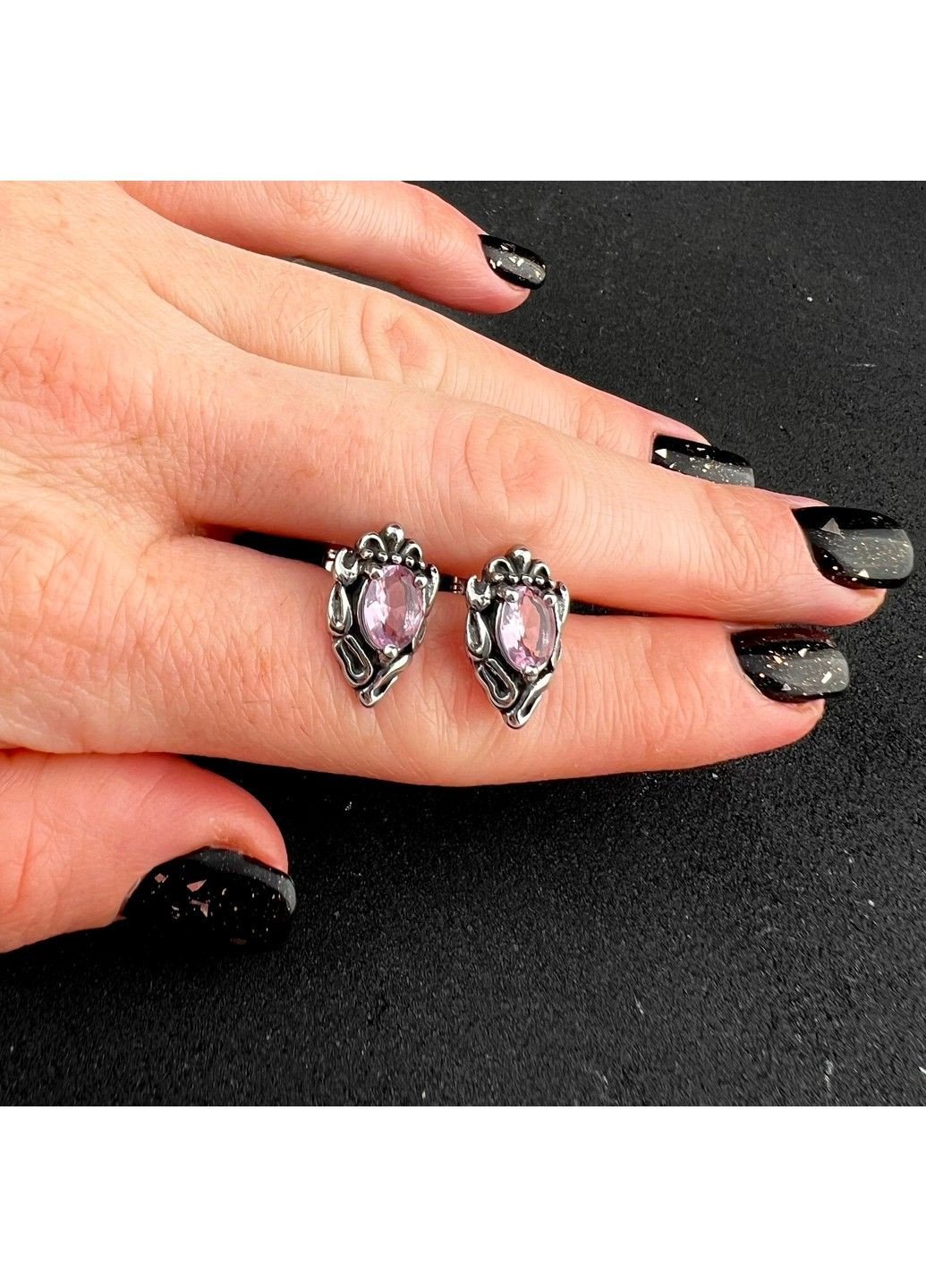 Готичні панк сережки з каменями із медичної сталі ES-060 No Brand (299330508)