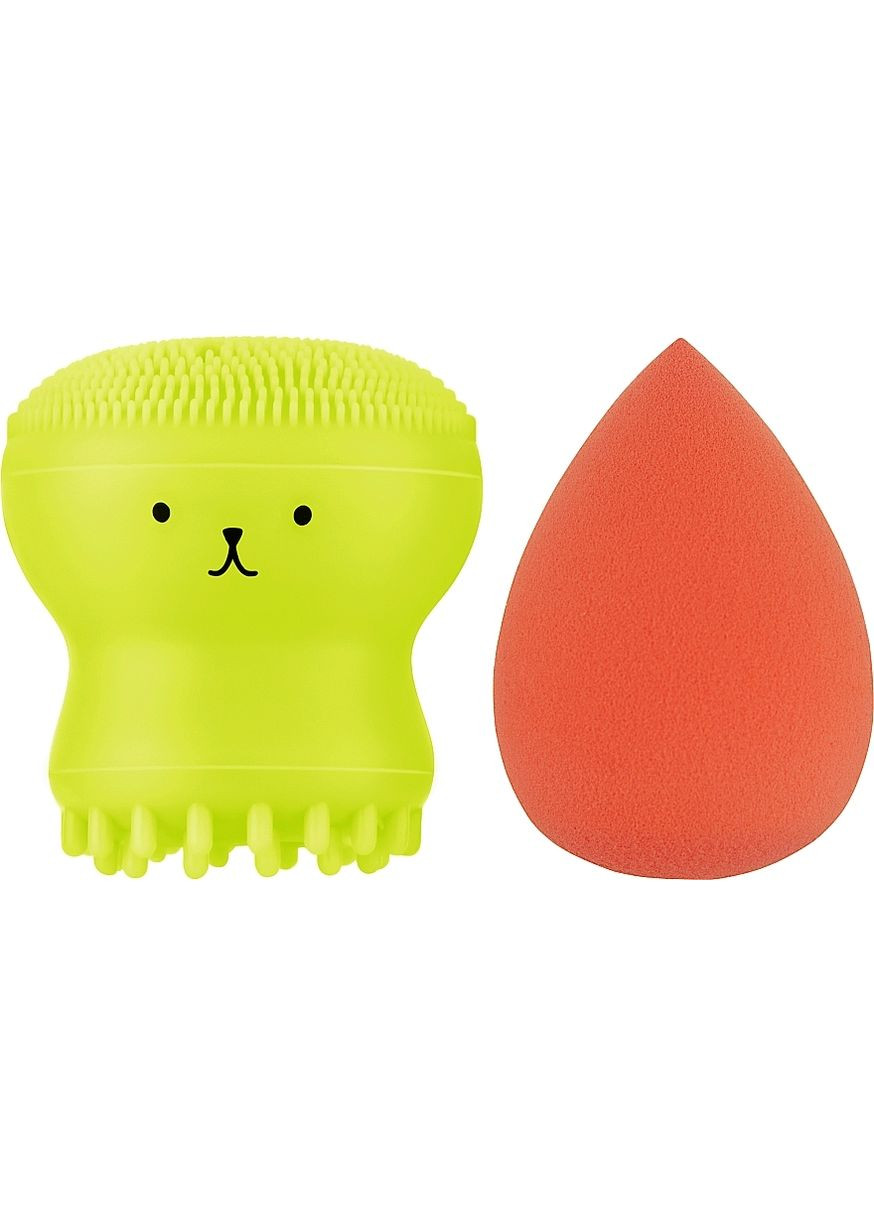 Набір спонжів для макіяжу та вмивання, 2 в 1, PF-51, лимонний + кораловий 2шт (1488673-29972240) Puffic Fashion (365822820)