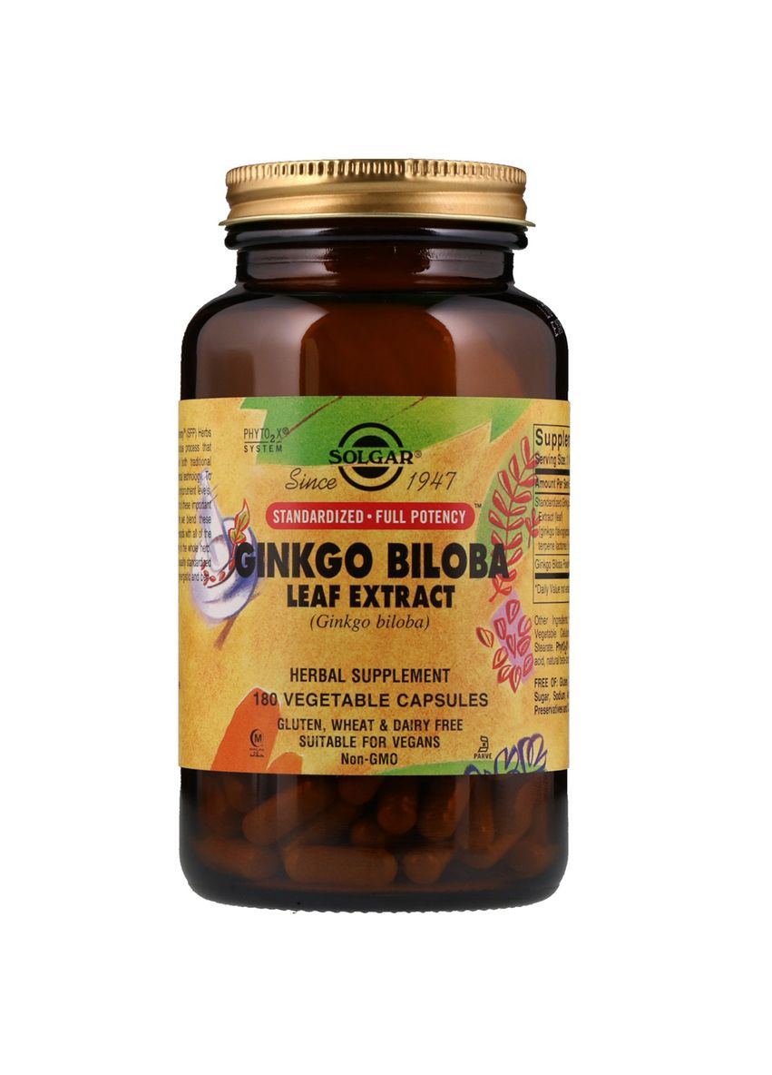 Екстракт Листя Гінкго Білоби, Ginkgo Biloba Leaf Extract,, 180 гелевих капсул Solgar (326054382)
