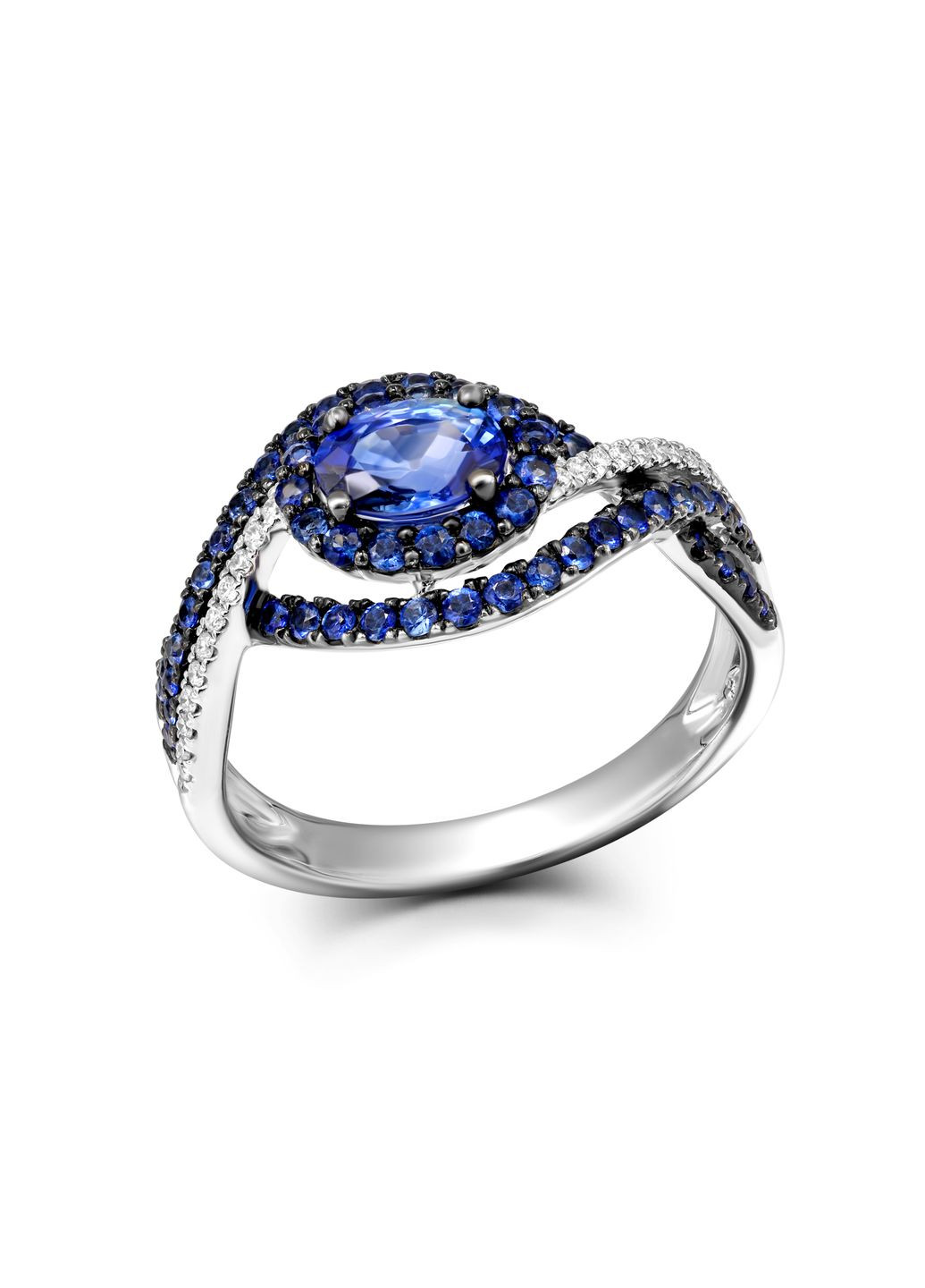Каблучка з діамантами та сапфірами у білому золоті 1К759-0292 Zarina (333833462)