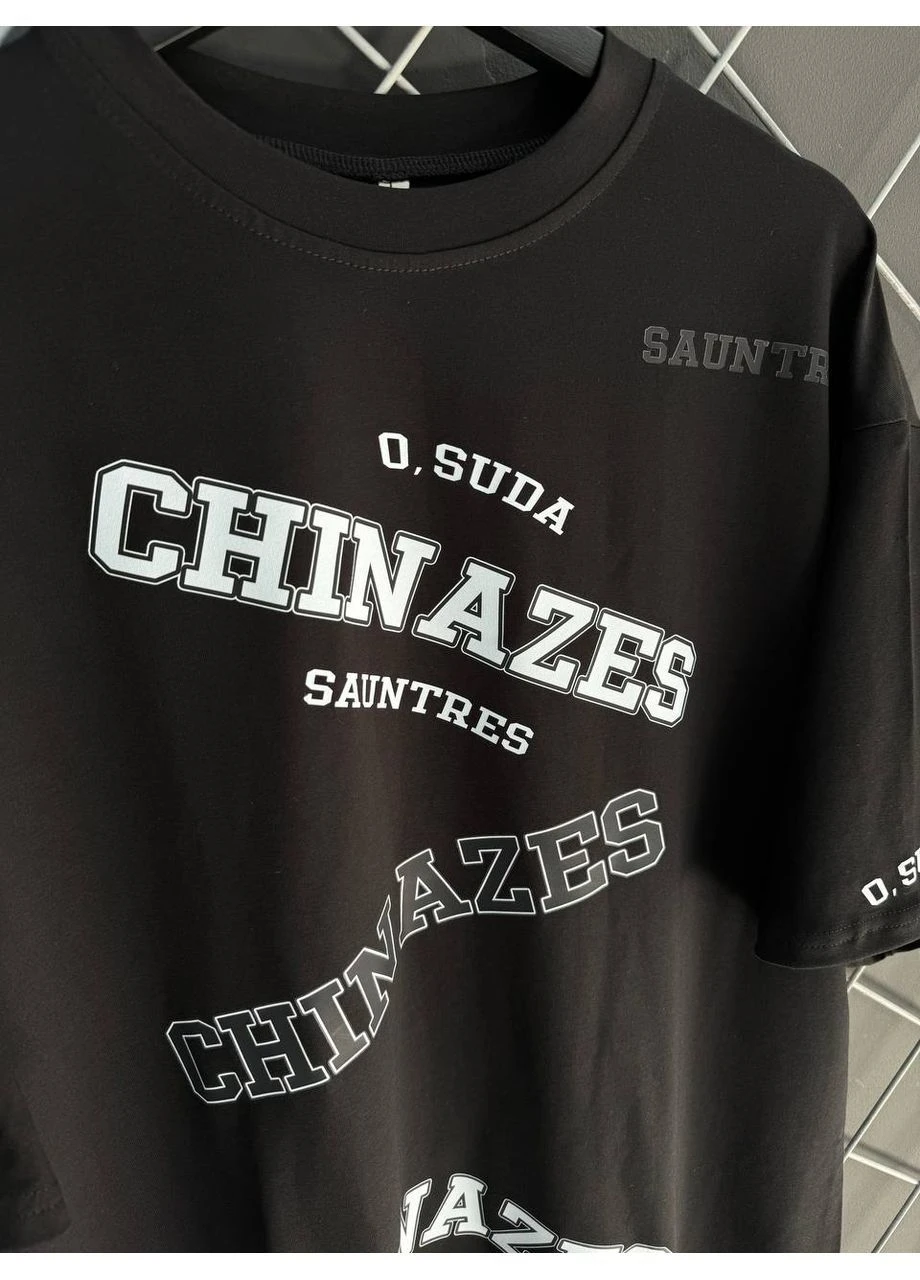 Чорна футболка оверсайз біла chinazes 2.0 Luna