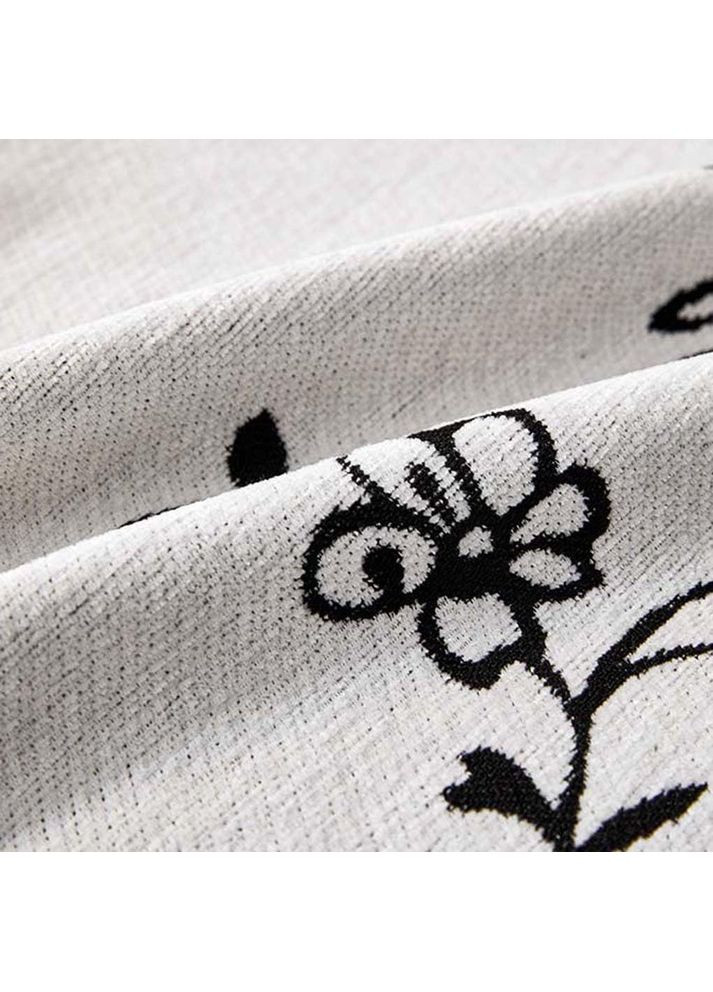 Плед покрывало для дивана и кровати, чехол для мягкой мебели 180х230 см, белый с черным цветочным узором. No Brand (363044727)