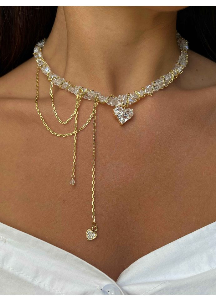 Колье из мерцающего хрусталя с сердцем и цепочкой 5560 LeBijou (368559168)