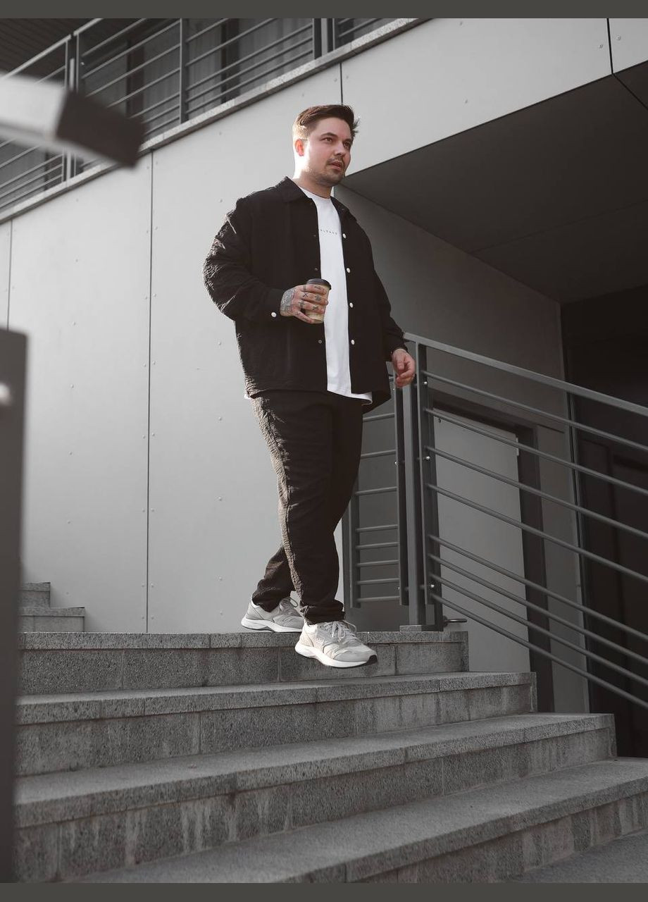 Чорний літній костюм: штани та сорочка з легкого дихаючого матеріалу з сорочкою, брючний Україна