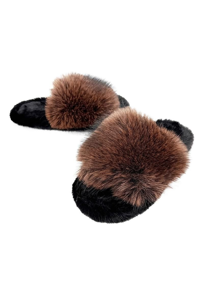 Кімнатні тапочки жіночі пухнасті коричневі 80143-2 Sanlin (340907826)